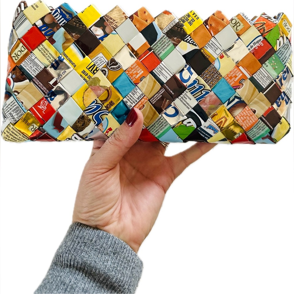 Nahui Ollin Hand Woven Candy Wrapper Clutch Zip Purse